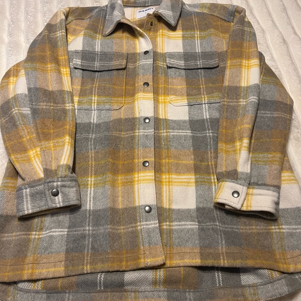 Old Navy Yellow and Gray Plaid Shirt